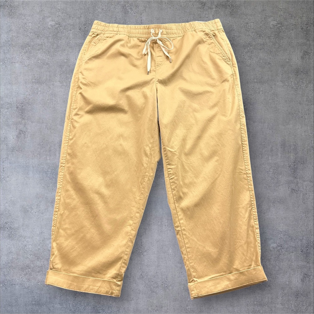 Lane Bryant Ankle Pants Womens 20 Tan Mid-Rise Drawstring Cuffed Khaki Chino